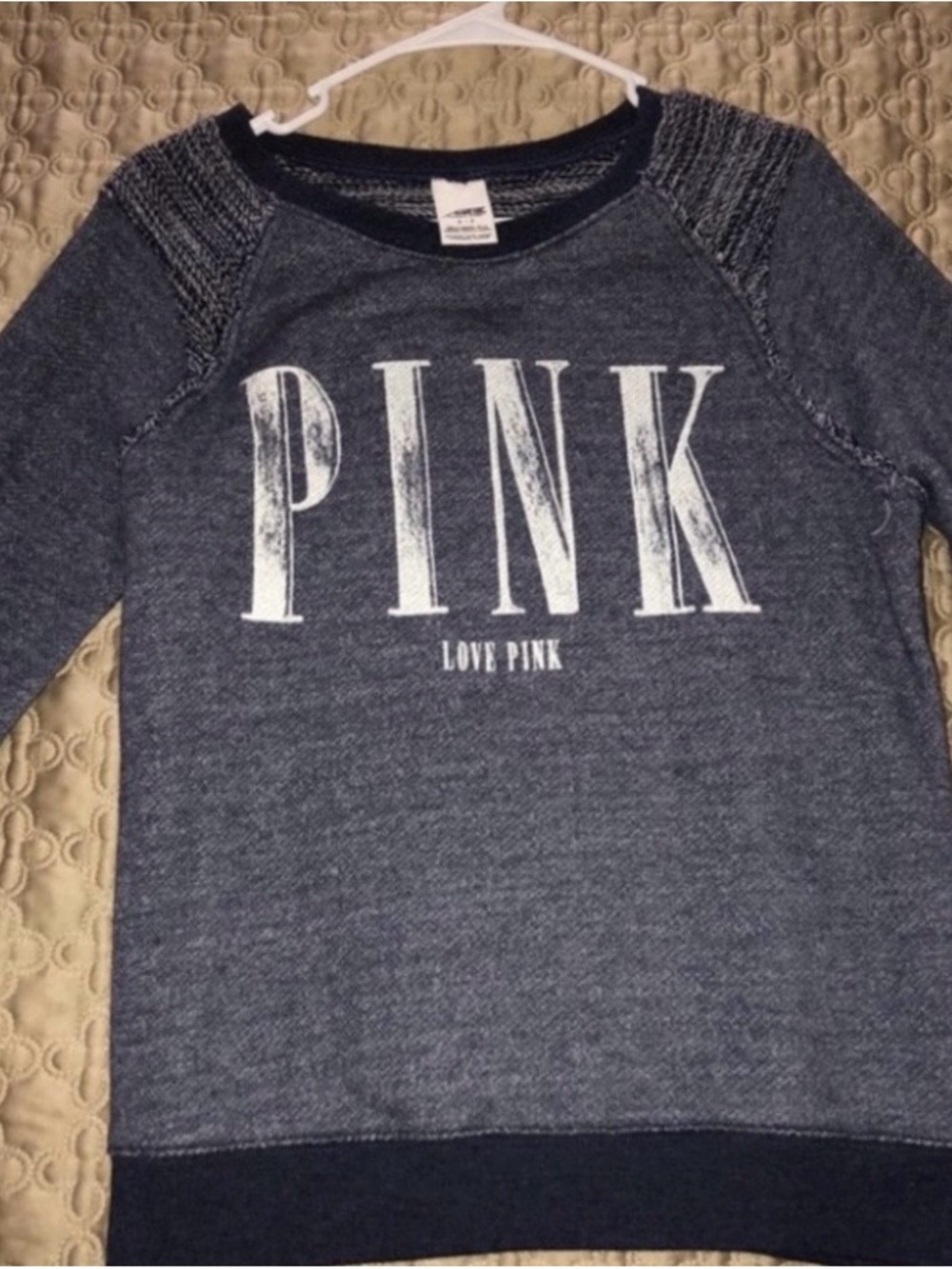 PINK Victoria's Secret Heather Navy Crewneck Sweatshirt with White Logo